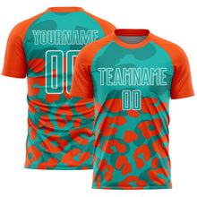 Загрузить изображение в средство просмотра галереи, Custom Orange Aqua-White Animal Leopard Print Sports Sublimation Soccer Uniform Jersey
