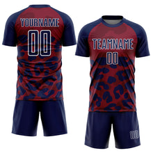 Загрузить изображение в средство просмотра галереи, Custom Navy Crimson-White Animal Leopard Print Sports Sublimation Soccer Uniform Jersey
