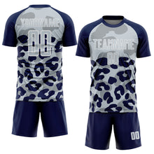 Загрузить изображение в средство просмотра галереи, Custom Navy Silver-White Animal Leopard Print Sports Sublimation Soccer Uniform Jersey