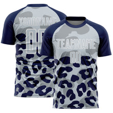 Загрузить изображение в средство просмотра галереи, Custom Navy Silver-White Animal Leopard Print Sports Sublimation Soccer Uniform Jersey