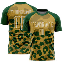Load image into Gallery viewer, Custom Green Old Gold-White Animal Leopard Print Sports Sublimation Soccer Uniform Jersey