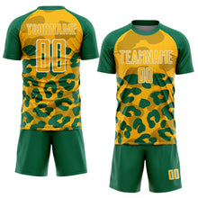 Load image into Gallery viewer, Custom Kelly Green Gold-White Animal Leopard Print Sports Sublimation Soccer Uniform Jersey