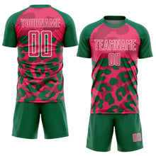 Load image into Gallery viewer, Custom Kelly Green Neon Pink-White Animal Leopard Print Sports Sublimation Soccer Uniform Jersey