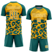 Загрузить изображение в средство просмотра галереи, Custom Teal Gold-White Animal Leopard Print Sports Sublimation Soccer Uniform Jersey