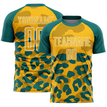 Загрузить изображение в средство просмотра галереи, Custom Teal Gold-White Animal Leopard Print Sports Sublimation Soccer Uniform Jersey