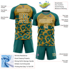 Загрузить изображение в средство просмотра галереи, Custom Teal Old Gold-White Animal Leopard Print Sports Sublimation Soccer Uniform Jersey