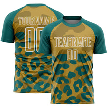 Загрузить изображение в средство просмотра галереи, Custom Teal Old Gold-White Animal Leopard Print Sports Sublimation Soccer Uniform Jersey