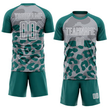 Laden Sie das Bild in den Galerie-Viewer, Custom Teal Gray-White Animal Leopard Print Sports Sublimation Soccer Uniform Jersey