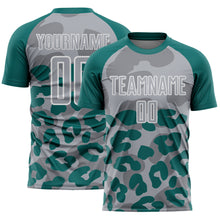 Laden Sie das Bild in den Galerie-Viewer, Custom Teal Gray-White Animal Leopard Print Sports Sublimation Soccer Uniform Jersey