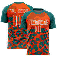 Загрузить изображение в средство просмотра галереи, Custom Teal Orange-White Animal Leopard Print Sports Sublimation Soccer Uniform Jersey