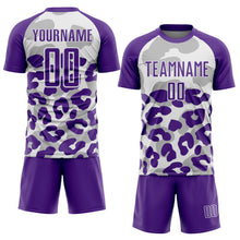 Laden Sie das Bild in den Galerie-Viewer, Custom Purple White Animal Leopard Print Sports Sublimation Soccer Uniform Jersey