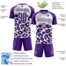 Laden Sie das Bild in den Galerie-Viewer, Custom Purple White Animal Leopard Print Sports Sublimation Soccer Uniform Jersey