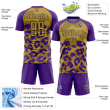 Laden Sie das Bild in den Galerie-Viewer, Custom Purple Old Gold-Black Animal Leopard Print Sports Sublimation Soccer Uniform Jersey