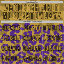 Laden Sie das Bild in den Galerie-Viewer, Custom Purple Old Gold-Black Animal Leopard Print Sports Sublimation Soccer Uniform Jersey