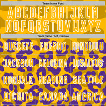 Laden Sie das Bild in den Galerie-Viewer, Custom Purple Gold-Black Animal Leopard Print Sports Sublimation Soccer Uniform Jersey