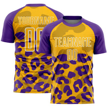 Laden Sie das Bild in den Galerie-Viewer, Custom Purple Gold-Black Animal Leopard Print Sports Sublimation Soccer Uniform Jersey