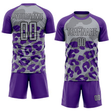 Laden Sie das Bild in den Galerie-Viewer, Custom Purple Gray-Black Animal Leopard Print Sports Sublimation Soccer Uniform Jersey