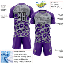 Laden Sie das Bild in den Galerie-Viewer, Custom Purple Gray-Black Animal Leopard Print Sports Sublimation Soccer Uniform Jersey
