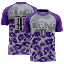 Laden Sie das Bild in den Galerie-Viewer, Custom Purple Gray-Black Animal Leopard Print Sports Sublimation Soccer Uniform Jersey