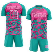 Загрузить изображение в средство просмотра галереи, Custom Aqua Pink-White Animal Leopard Print Sports Sublimation Soccer Uniform Jersey