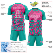 Загрузить изображение в средство просмотра галереи, Custom Aqua Pink-White Animal Leopard Print Sports Sublimation Soccer Uniform Jersey