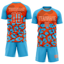 Загрузить изображение в средство просмотра галереи, Custom Sky Blue Orange-White Animal Leopard Print Sports Sublimation Soccer Uniform Jersey
