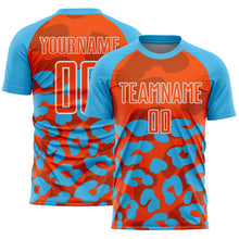 Загрузить изображение в средство просмотра галереи, Custom Sky Blue Orange-White Animal Leopard Print Sports Sublimation Soccer Uniform Jersey