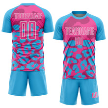 Load image into Gallery viewer, Custom Sky Blue Pink-White Animal Leopard Print Sports Sublimation Soccer Uniform Jersey