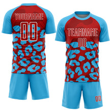 Laden Sie das Bild in den Galerie-Viewer, Custom Sky Blue Red-White Animal Leopard Print Sports Sublimation Soccer Uniform Jersey