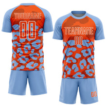 Laden Sie das Bild in den Galerie-Viewer, Custom Light Blue Orange-White Animal Leopard Print Sports Sublimation Soccer Uniform Jersey