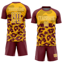 Загрузить изображение в средство просмотра галереи, Custom Burgundy Gold-White Animal Leopard Print Sports Sublimation Soccer Uniform Jersey