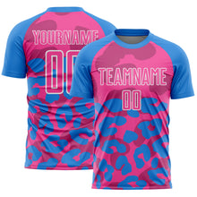 Load image into Gallery viewer, Custom Powder Blue Pink-White Animal Leopard Print Sports Sublimation Soccer Uniform Jersey