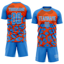 Load image into Gallery viewer, Custom Powder Blue Orange-White Animal Leopard Print Sports Sublimation Soccer Uniform Jersey