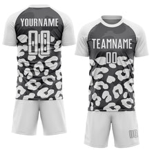 Load image into Gallery viewer, Custom White Steel Gray Animal Leopard Print Sports Sublimation Soccer Uniform Jersey