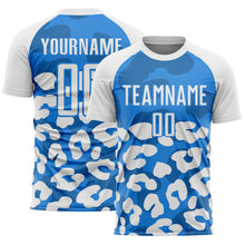 Load image into Gallery viewer, Custom White Powder Blue Animal Leopard Print Sports Sublimation Soccer Uniform Jersey