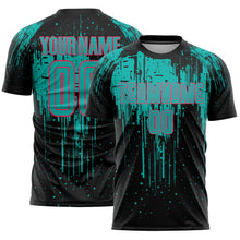 Load image into Gallery viewer, Custom Black Aqua-Neon Pink Dripping Splatte Pattern Sports Sublimation Soccer Uniform Jersey