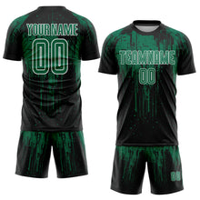 Laden Sie das Bild in den Galerie-Viewer, Custom Black Kelly Green-White Dripping Splatte Pattern Sports Sublimation Soccer Uniform Jersey