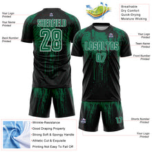 Laden Sie das Bild in den Galerie-Viewer, Custom Black Kelly Green-White Dripping Splatte Pattern Sports Sublimation Soccer Uniform Jersey