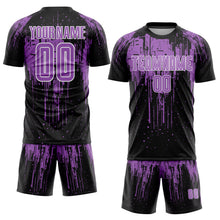 Load image into Gallery viewer, Custom Black Medium Purple-White Dripping Splatte Pattern Sports Sublimation Soccer Uniform Jersey