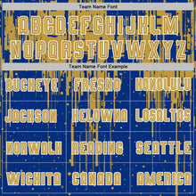 Загрузить изображение в средство просмотра галереи, Custom Royal Old Gold-White Dripping Splatte Pattern Sports Sublimation Soccer Uniform Jersey