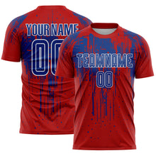 Laden Sie das Bild in den Galerie-Viewer, Custom Red Royal-White Dripping Splatte Pattern Sports Sublimation Soccer Uniform Jersey