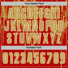 Laden Sie das Bild in den Galerie-Viewer, Custom Red Old Gold-White Dripping Splatte Pattern Sports Sublimation Soccer Uniform Jersey