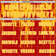 Laden Sie das Bild in den Galerie-Viewer, Custom Red Gold-White Dripping Splatte Pattern Sports Sublimation Soccer Uniform Jersey