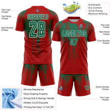 Laden Sie das Bild in den Galerie-Viewer, Custom Red Kelly Green-White Dripping Splatte Pattern Sports Sublimation Soccer Uniform Jersey