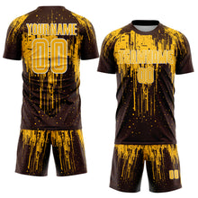Charger l'image dans la galerie, Custom Brown Gold-White Dripping Splatte Pattern Sports Sublimation Soccer Uniform Jersey