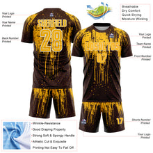 Charger l'image dans la galerie, Custom Brown Gold-White Dripping Splatte Pattern Sports Sublimation Soccer Uniform Jersey