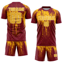 Load image into Gallery viewer, Custom Crimson Gold-White Dripping Splatte Pattern Sports Sublimation Soccer Uniform Jersey