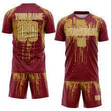 Load image into Gallery viewer, Custom Crimson Old Gold-White Dripping Splatte Pattern Sports Sublimation Soccer Uniform Jersey