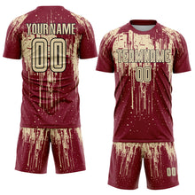 Load image into Gallery viewer, Custom Crimson Cream-Black Dripping Splatte Pattern Sports Sublimation Soccer Uniform Jersey