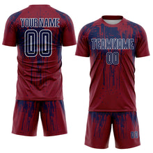 Load image into Gallery viewer, Custom Crimson Navy-White Dripping Splatte Pattern Sports Sublimation Soccer Uniform Jersey